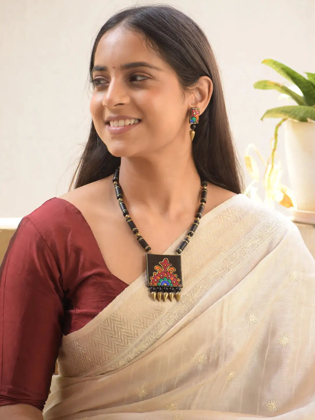 Rectangular Design Hand Painted Terracotta Jewelry Set
