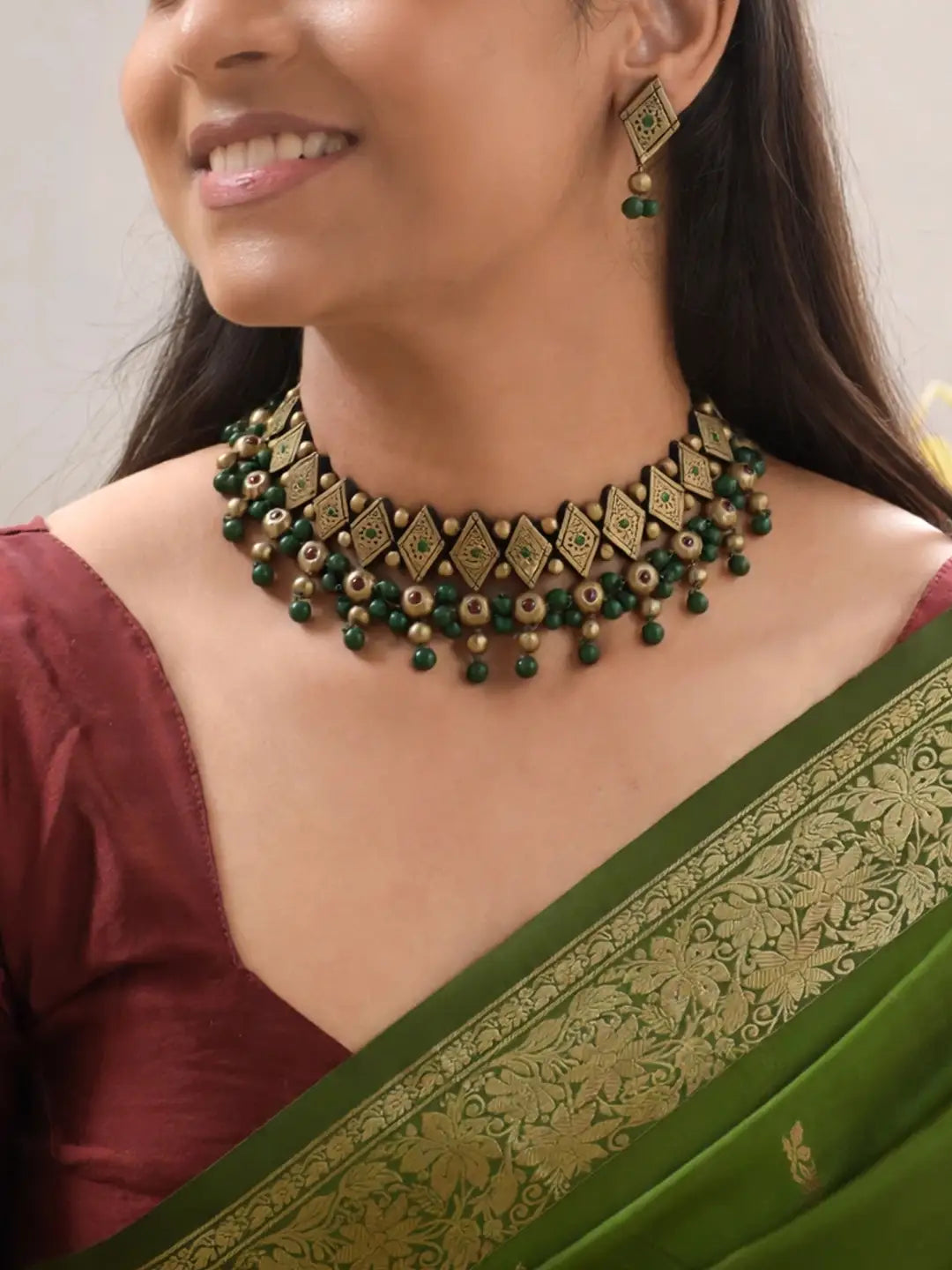 Rhombus Design Hand Painted Terracotta Jewelry Set