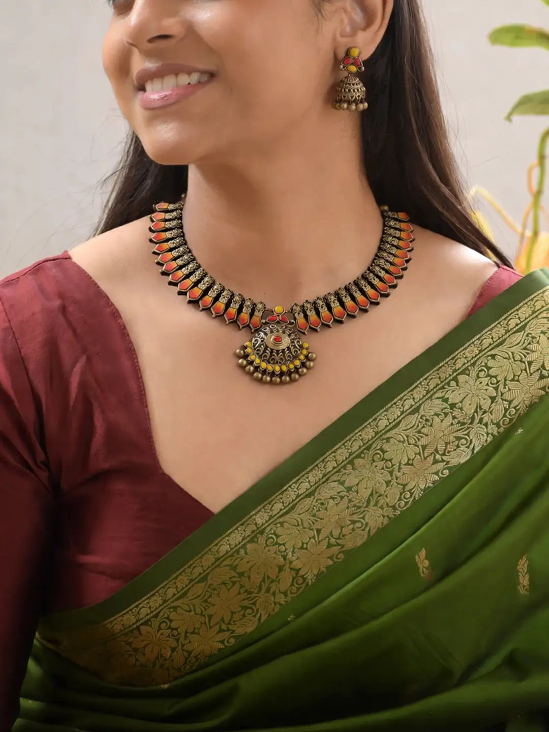 Oval Design Hand Painted Terracotta Jewelry Set