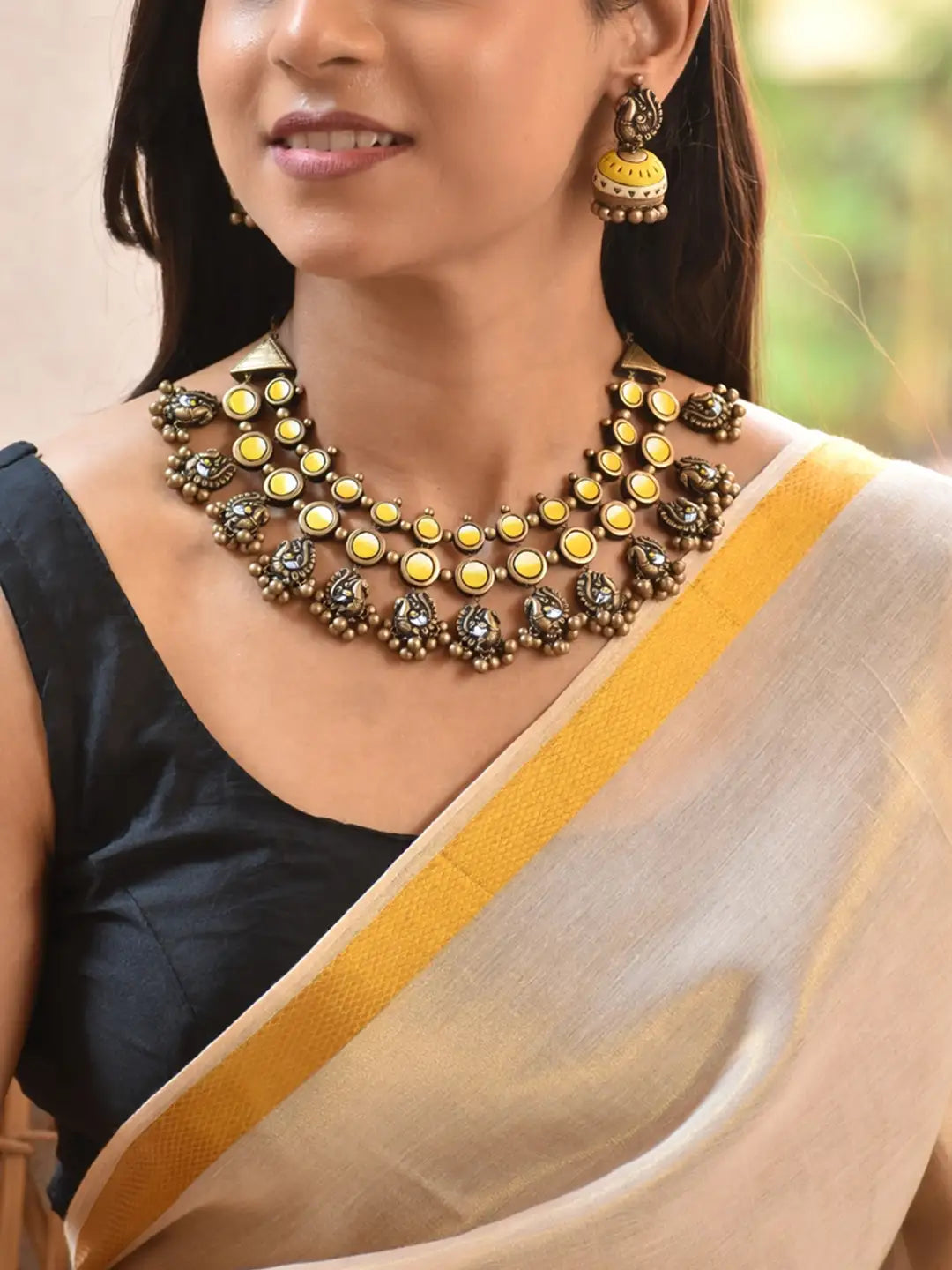 Peacock Design Hand Painted Terracotta Jewelry Set