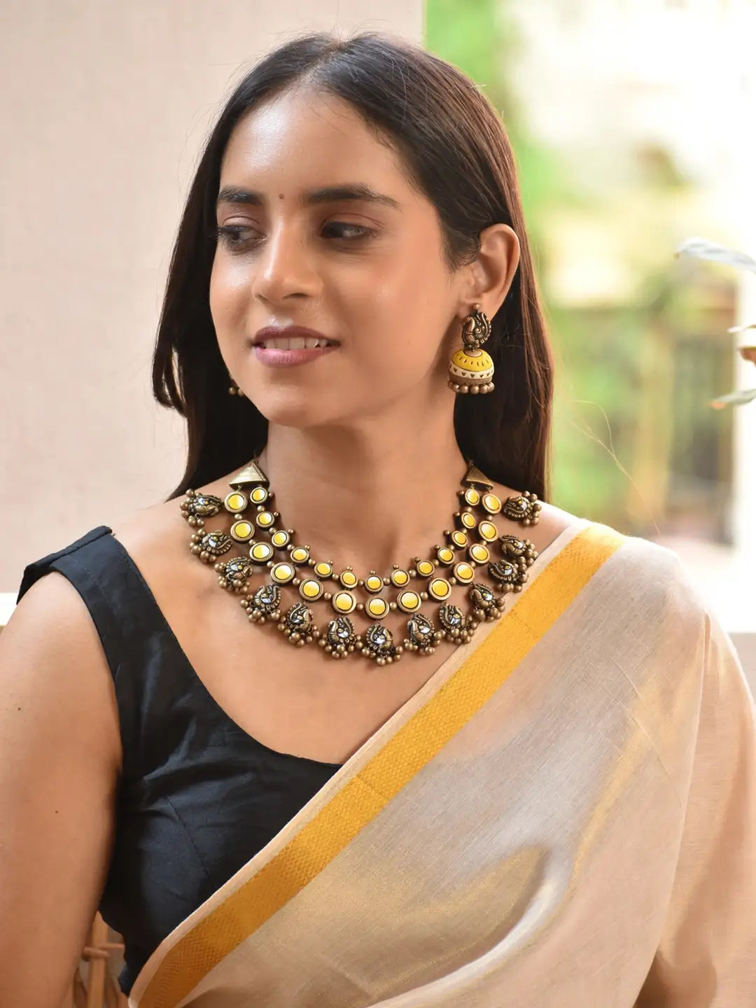 Peacock Design Hand Painted Terracotta Jewelry Set