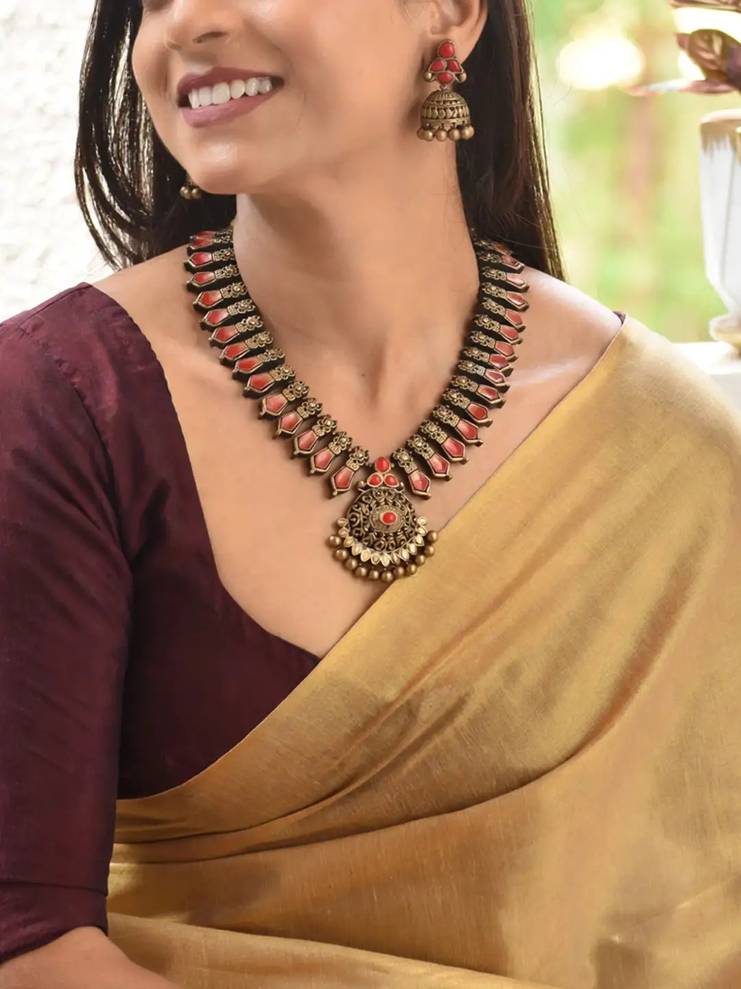 Oval Design Hand Painted Terracotta Jewelry Set