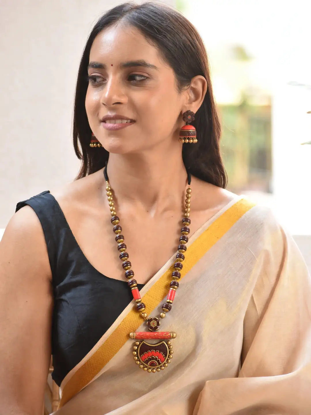 Half Moon Design Hand Painted Terracotta Jewelry Set