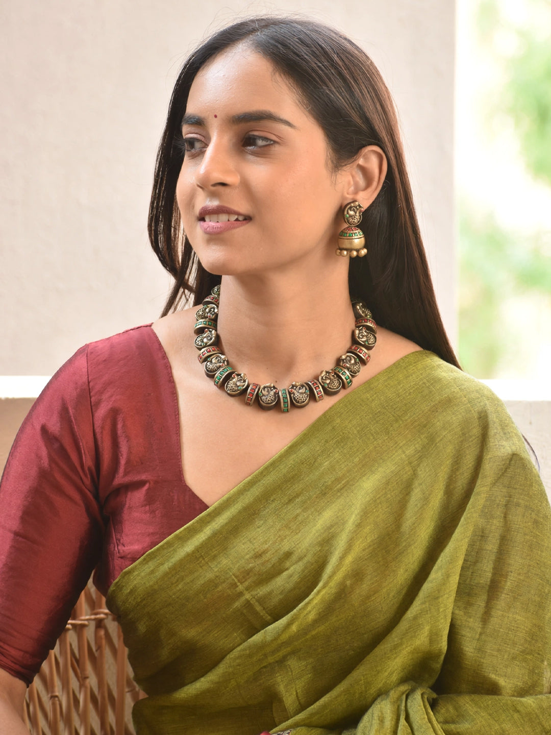 Lalitangi — Peacock Design Hand Painted Terracotta Jewelry Set