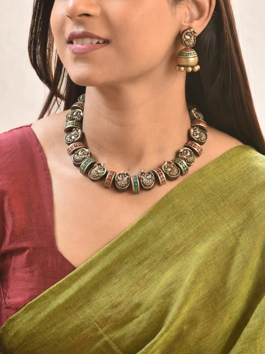 Lalitangi — Peacock Design Hand Painted Terracotta Jewelry Set