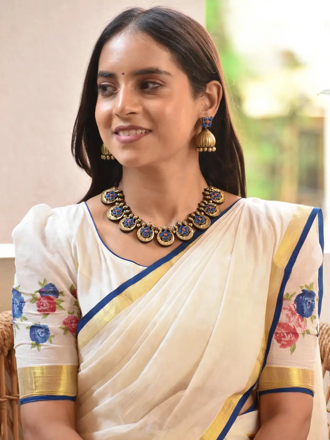 Half Moon Design Hand Painted Terracotta Jewelry Set