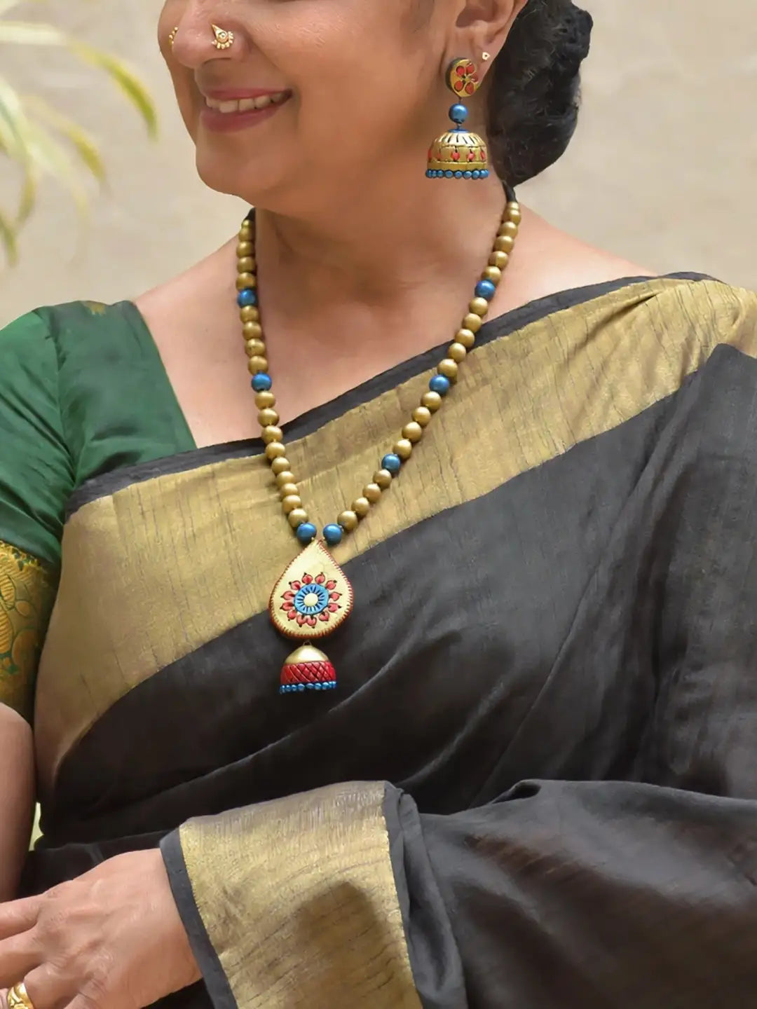 Tear Drop Design Hand Painted Terracotta Jewelry Set