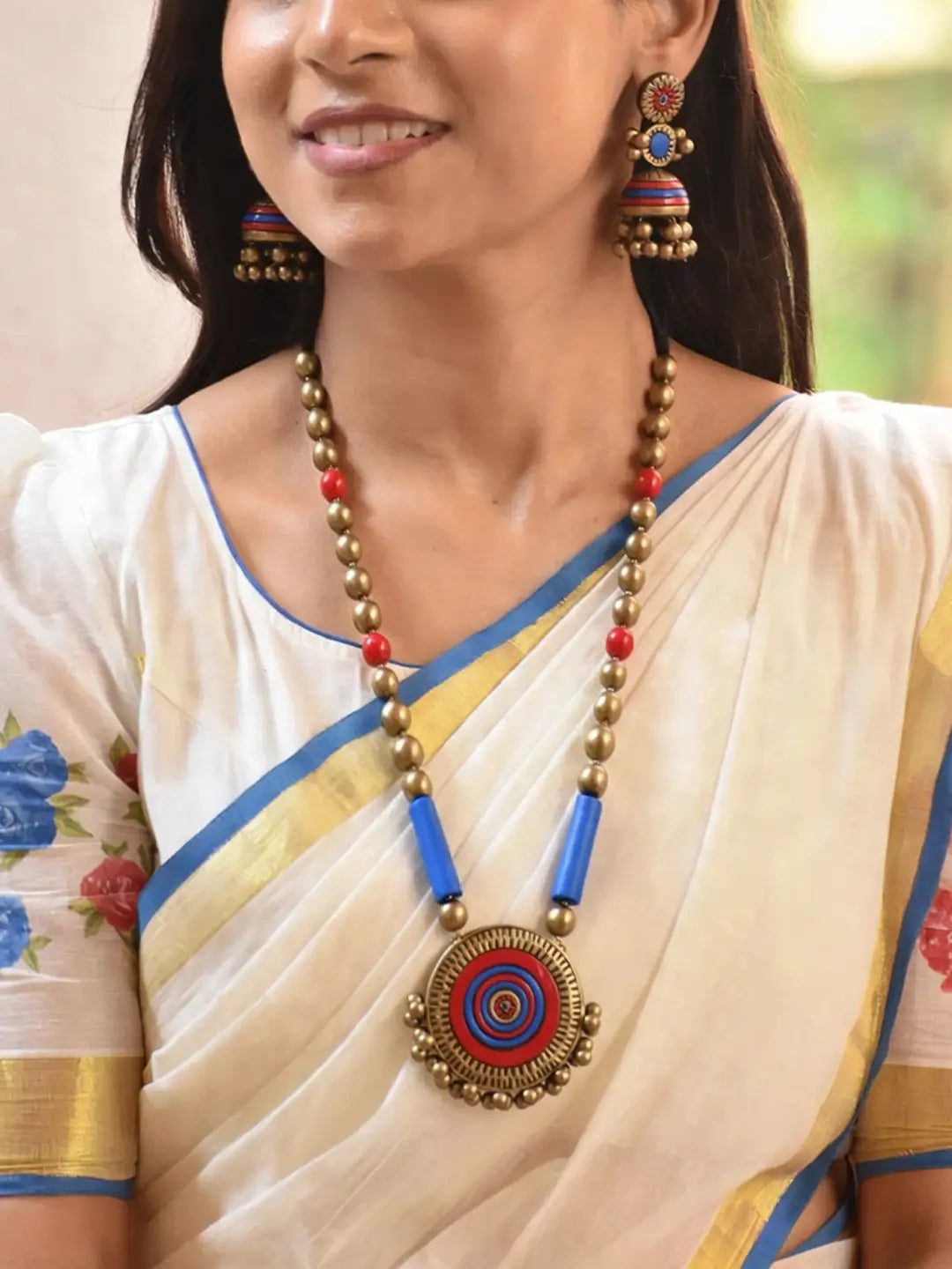 Circular Design Hand Painted Terracotta Jewelry Set