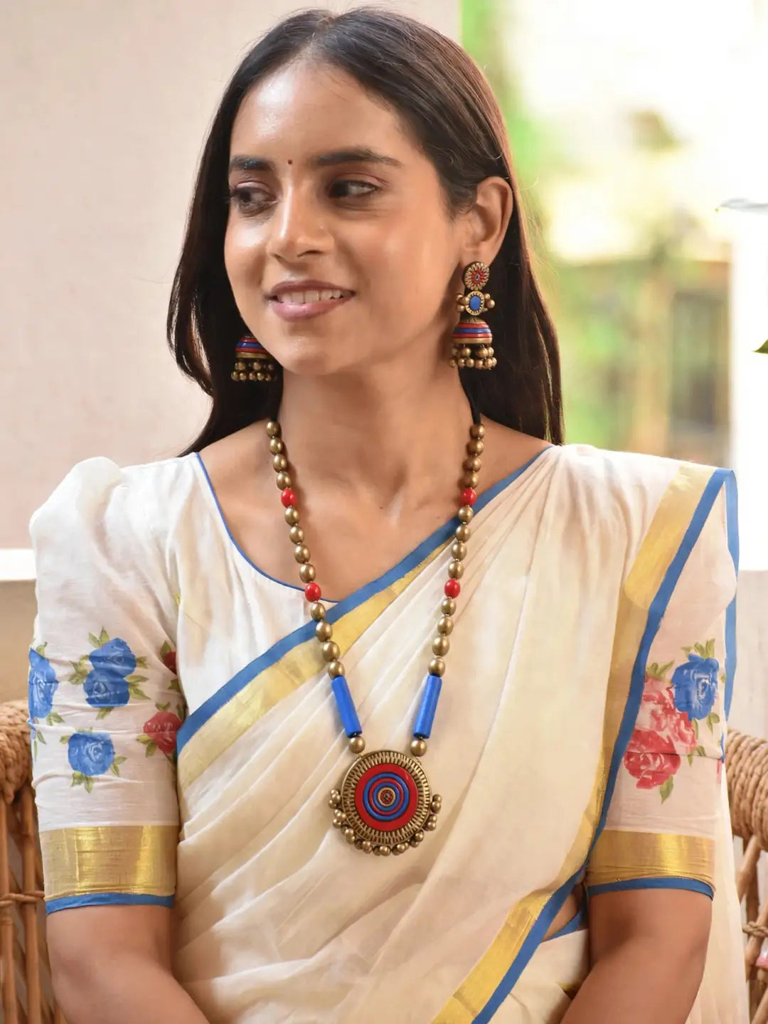 Circular Design Hand Painted Terracotta Jewelry Set