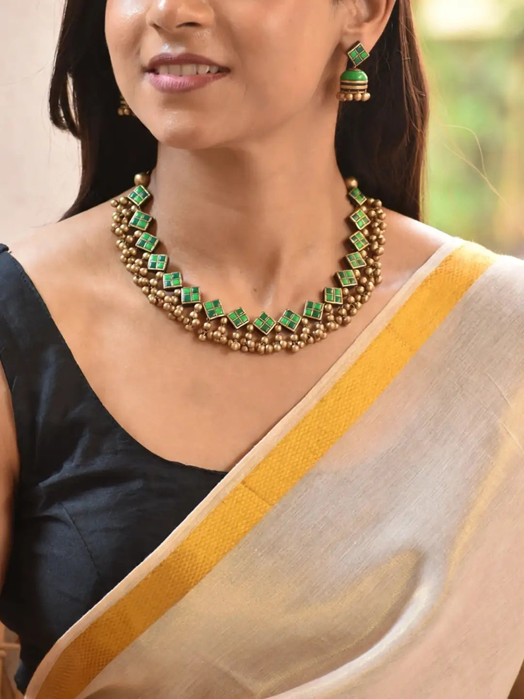 Rhombus Design Hand Painted Terracotta Jewelry Set