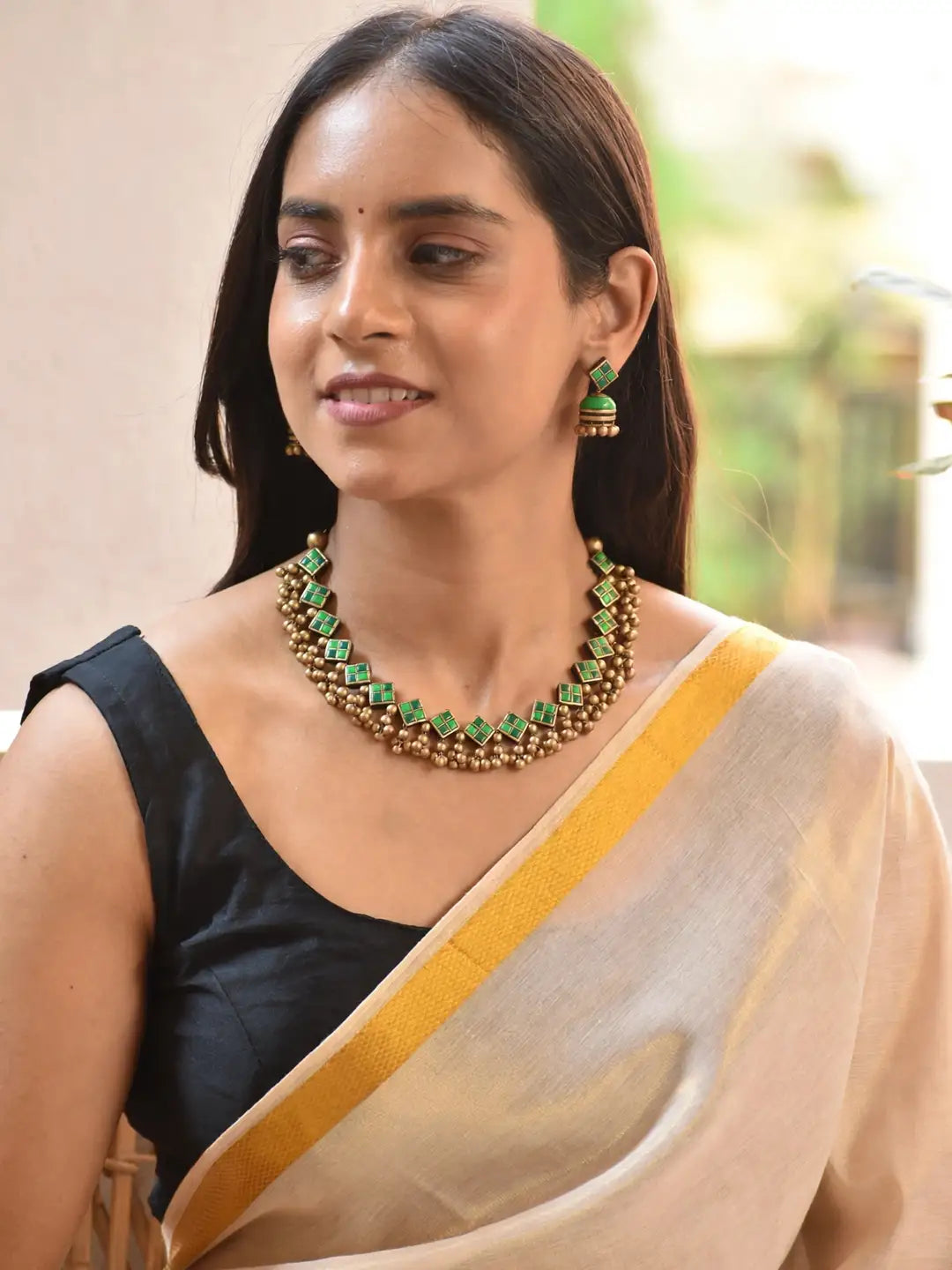 Rhombus Design Hand Painted Terracotta Jewelry Set
