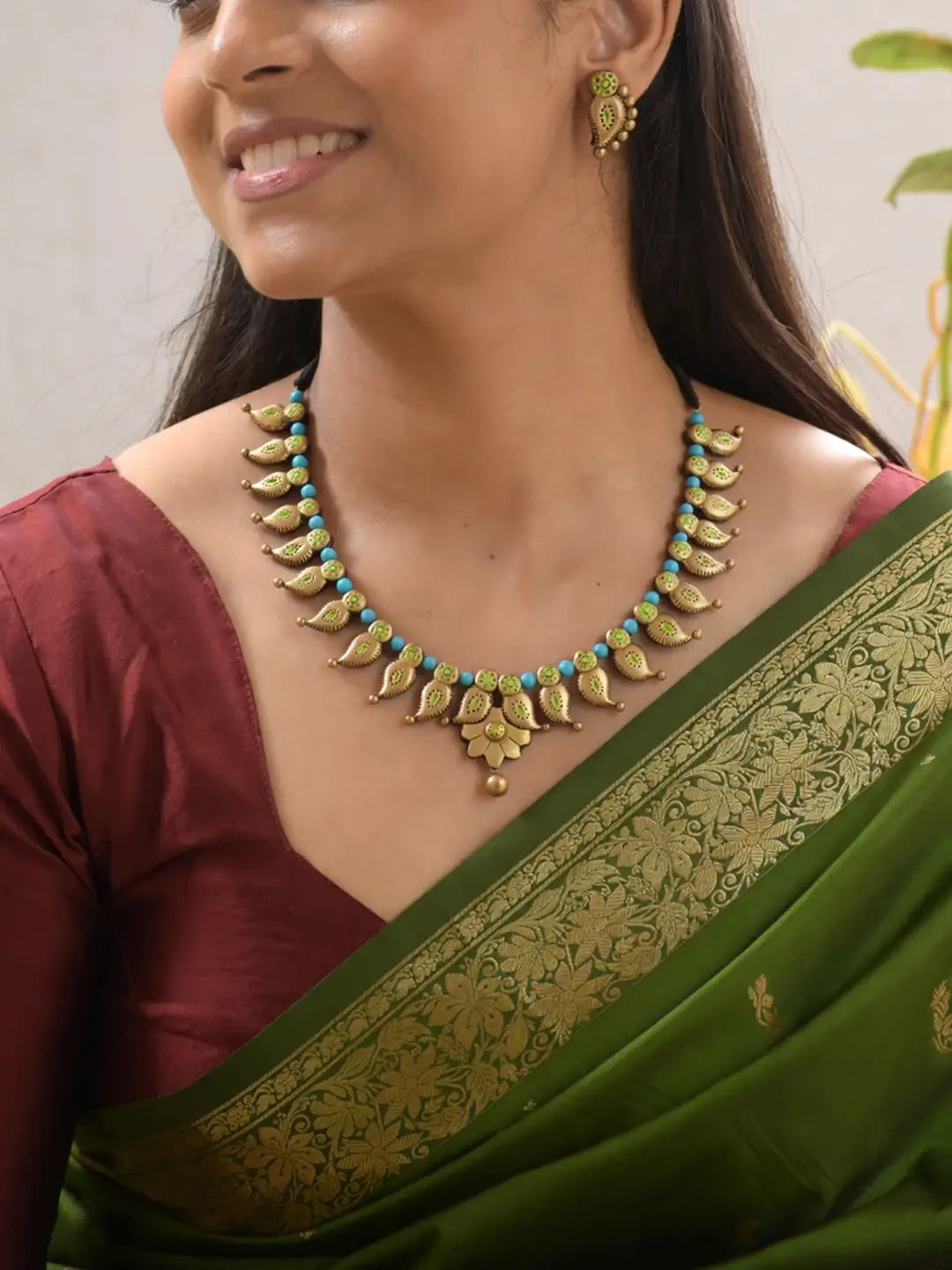 Mango Design Hand Painted Terracotta Jewelry Set