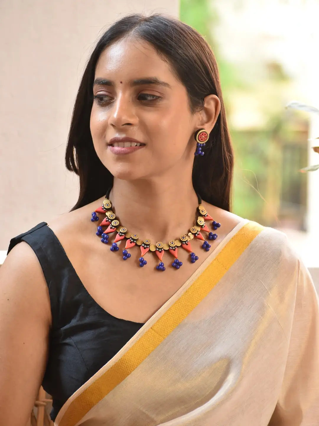 Tear Drop Design Hand Painted Terracotta Jewelry Set