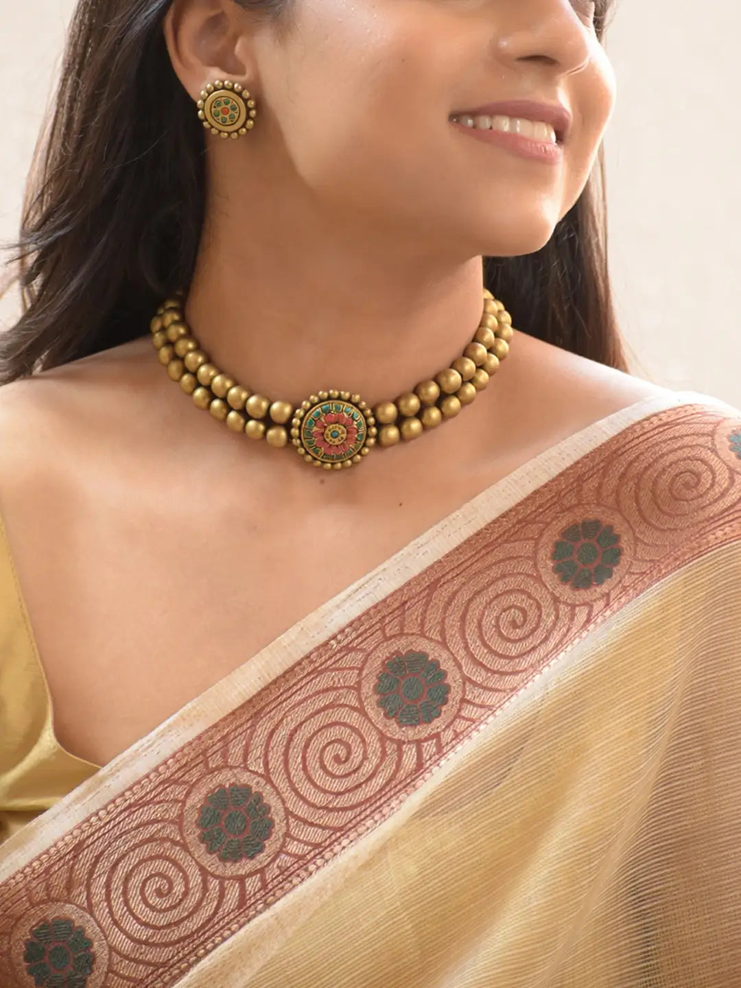 Flower Design Hand Painted Terracotta Jewelry Set