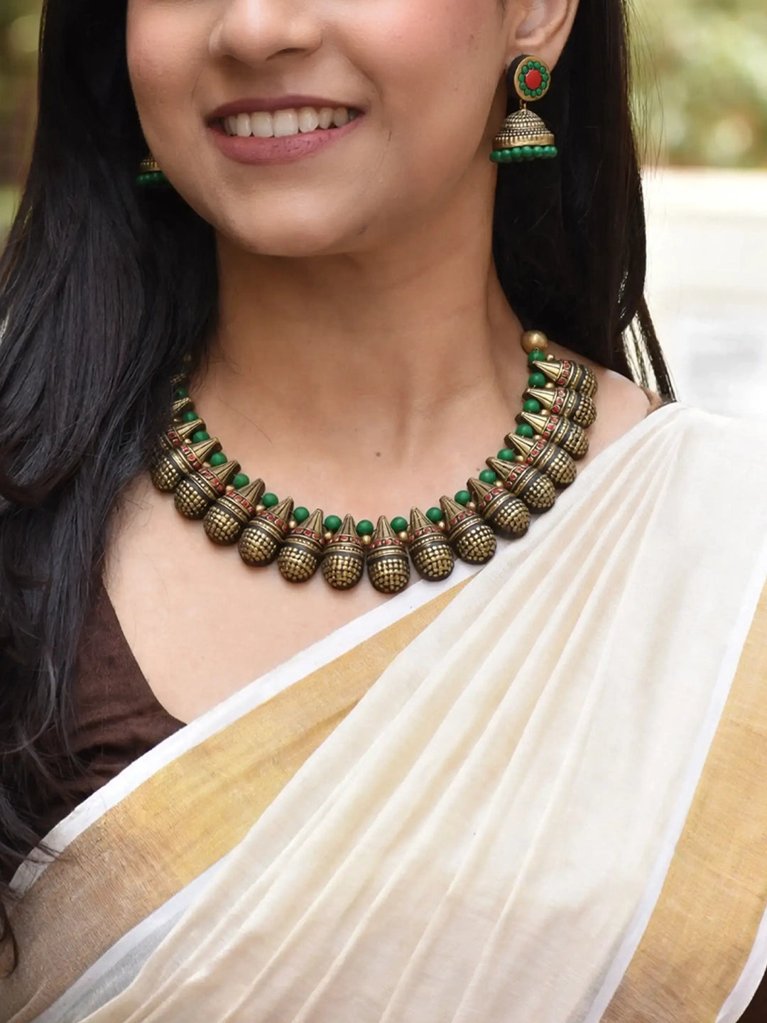 Tear Drop Design Hand Painted Terracotta Jewellery Set