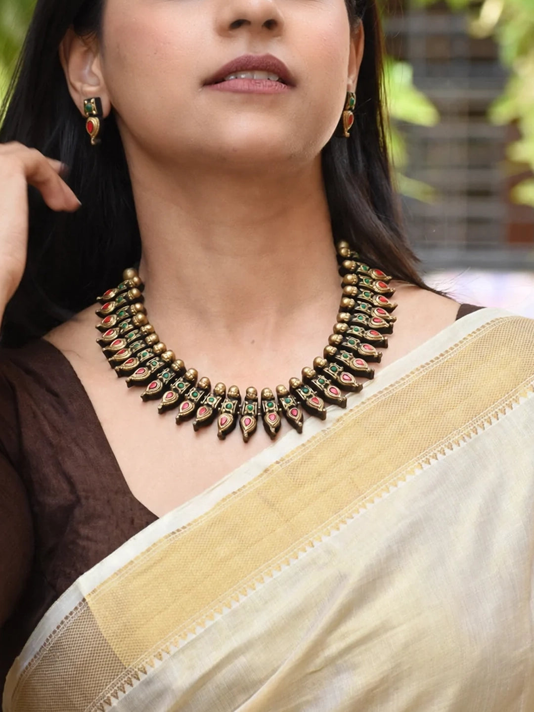 Tear Drop Design Hand Painted Finish Terracotta Jewellery Set