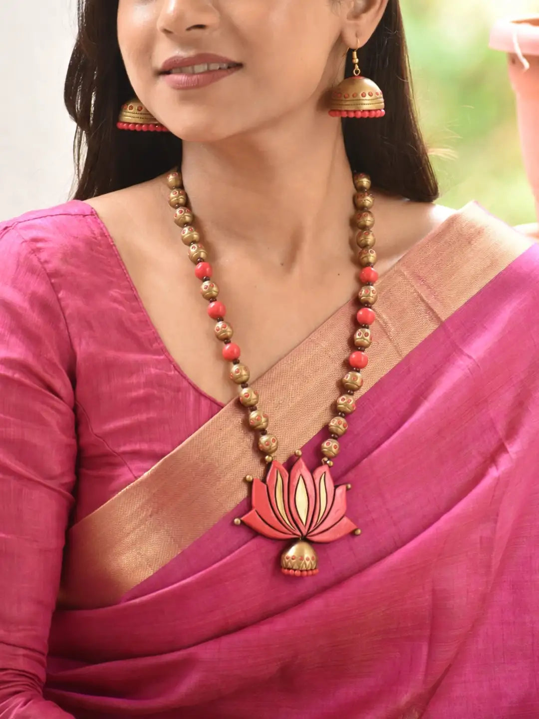 Lotus Design Hand Painted Terracotta Jewellery Set