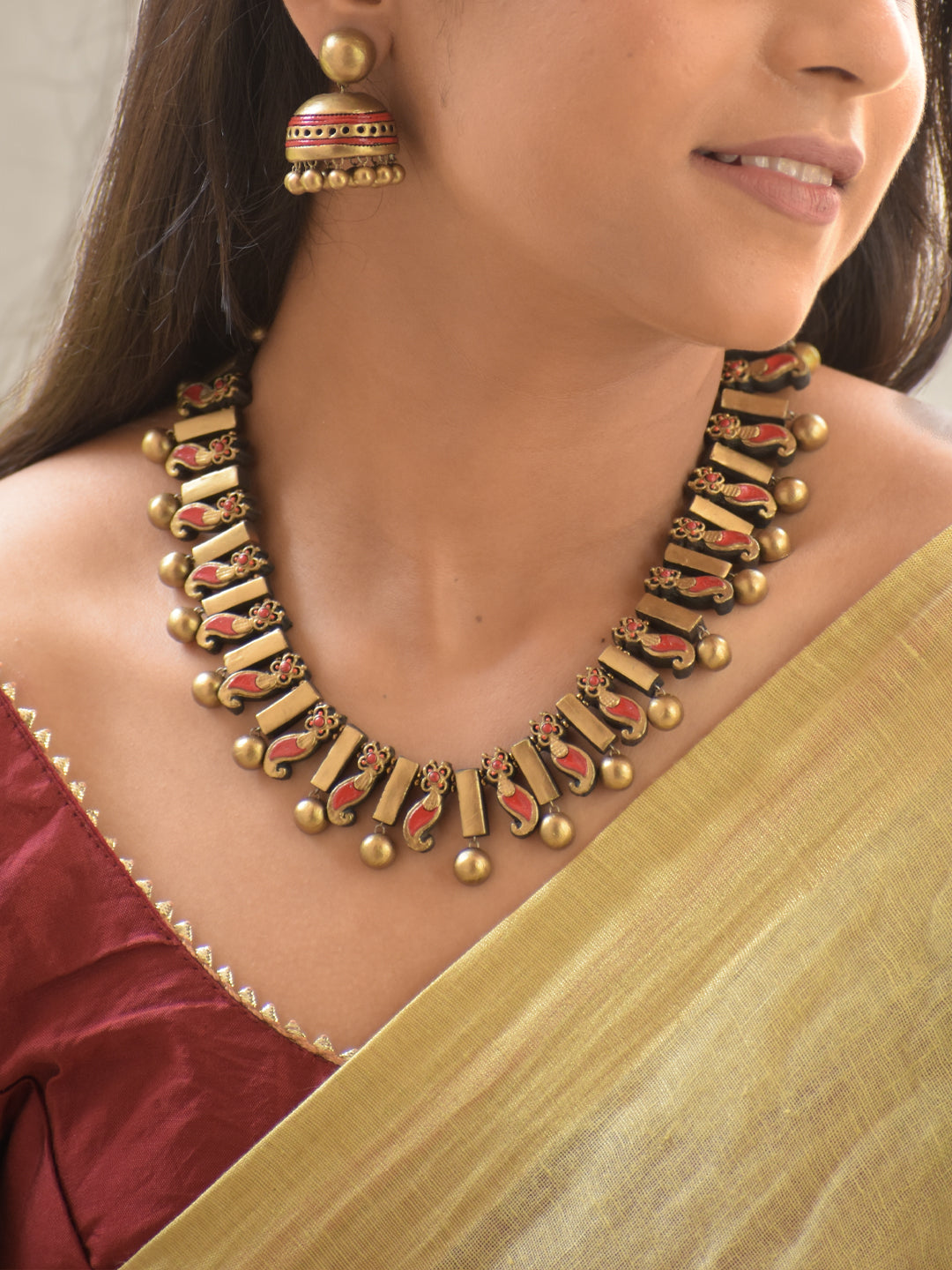 Lalipasa - Handmade Terracotta Red Paisley Necklace Set