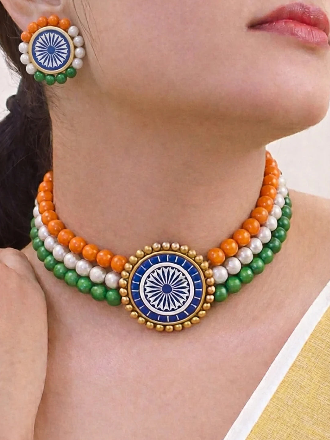JaiHind — Tiranga Indian Flag with Ashoka Chakra Choker Necklace Set for Republic/Independence Day