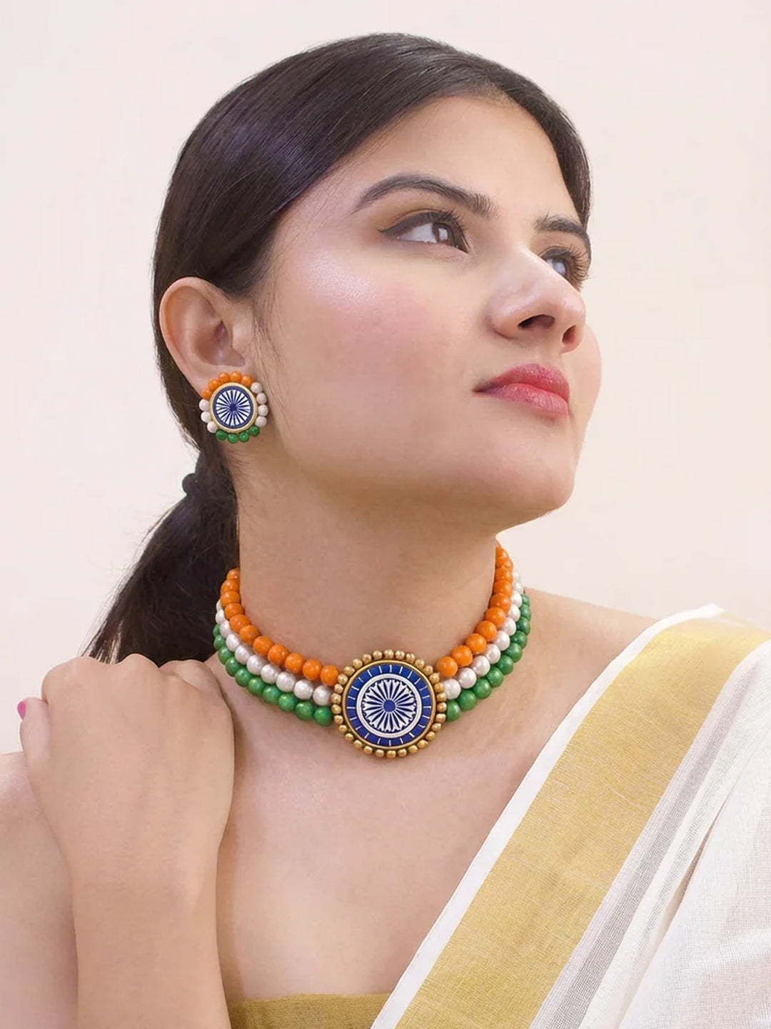 JaiHind — Tiranga Indian Flag with Ashoka Chakra Choker Necklace Set for Republic/Independence Day