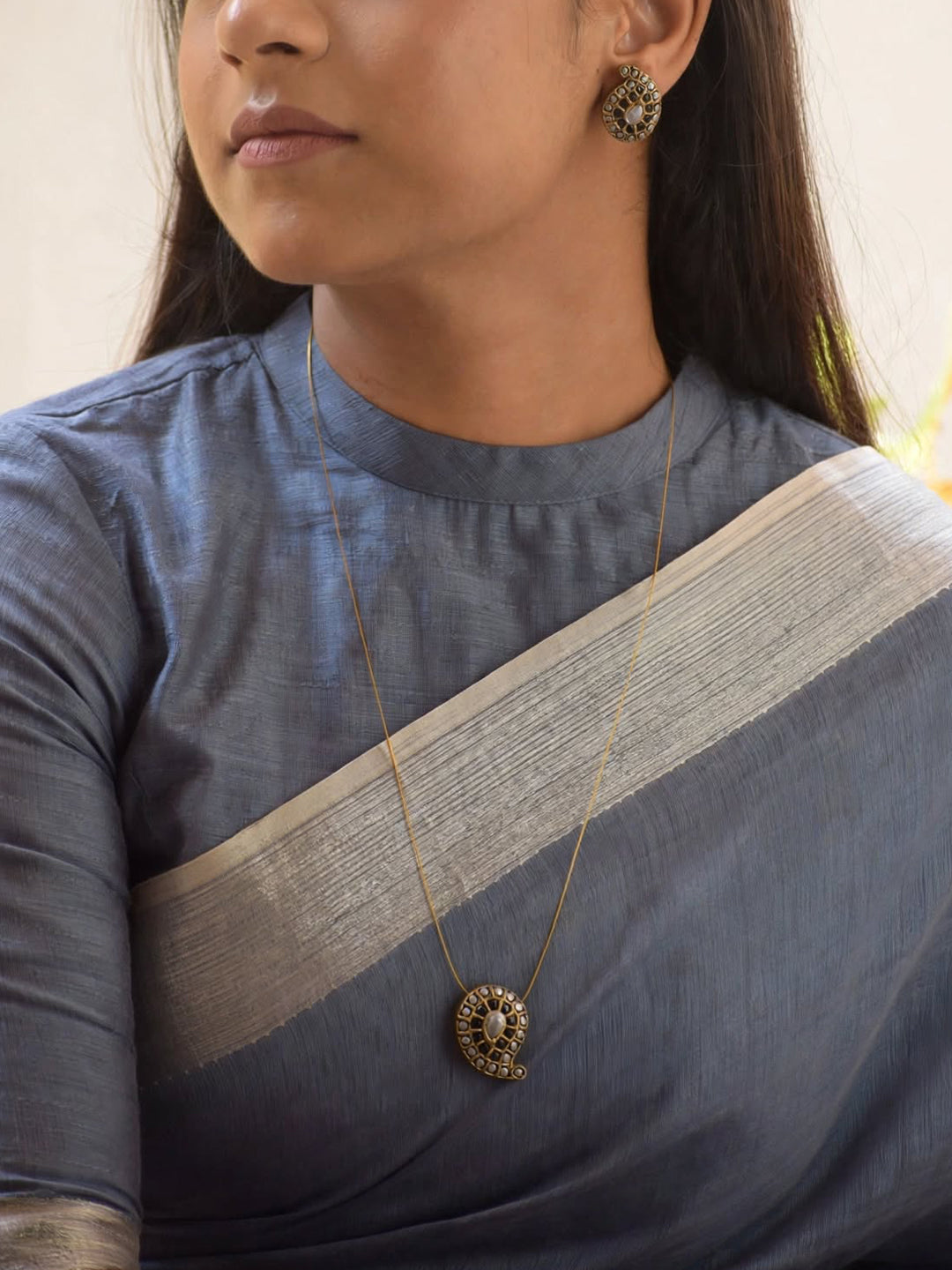 Terracotta Paisley Pendant Necklace with Matching Stud Earrings