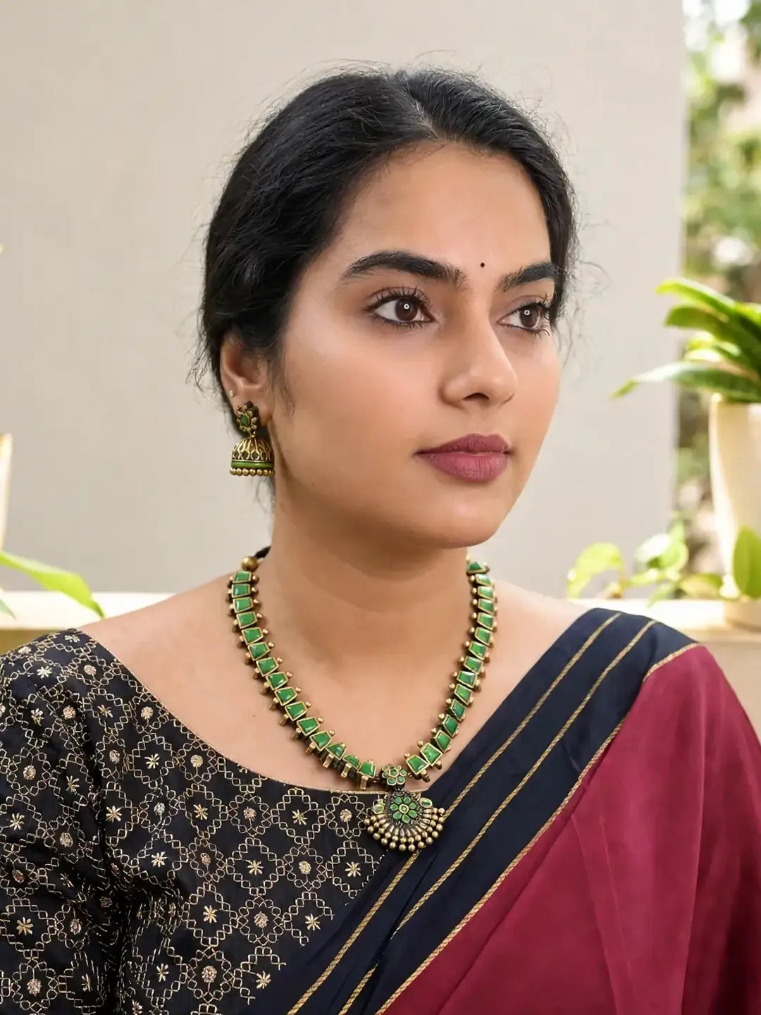Harita — Green Stone Temple Long Necklace Set