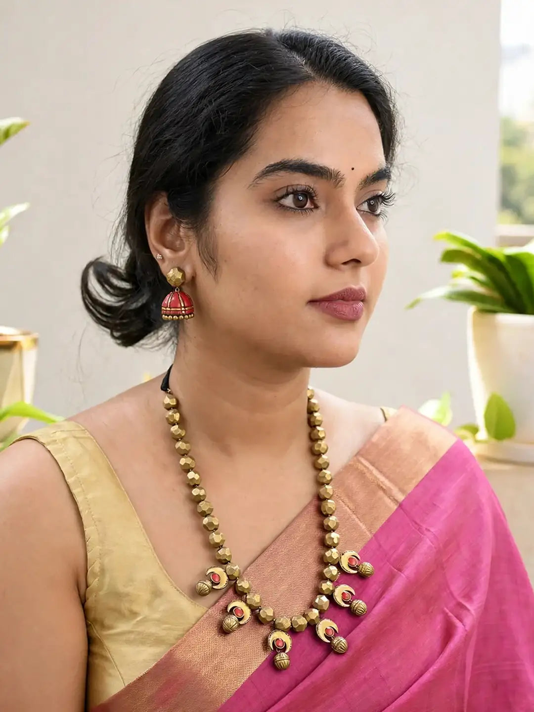 Terracotta Faceted Bead Drop Necklace Set