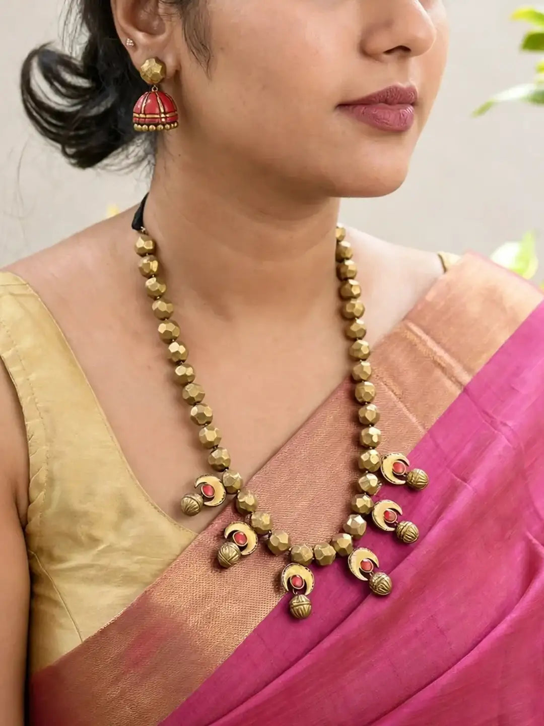 Terracotta Faceted Bead Drop Necklace Set