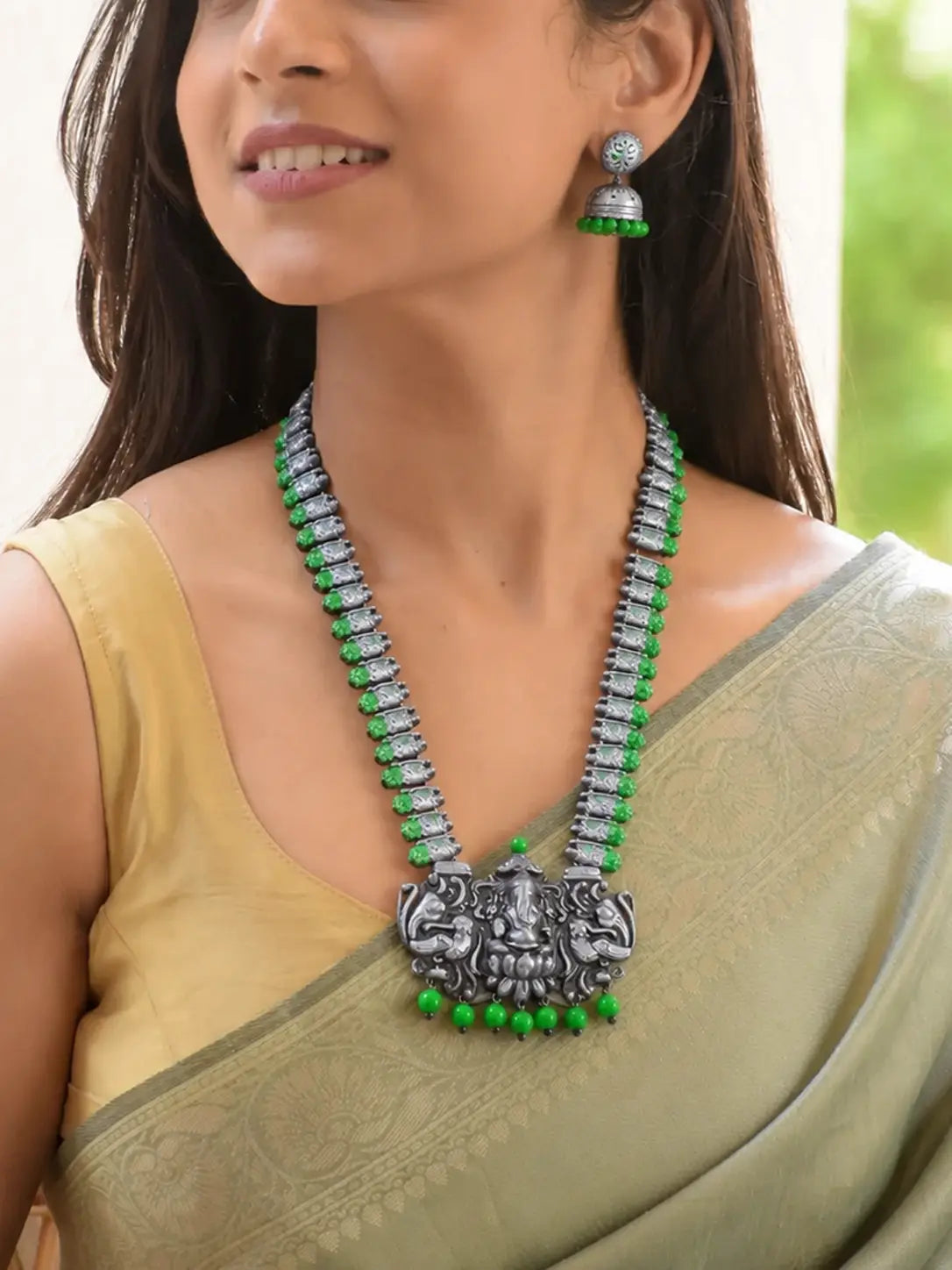 Ganesha Design Hand Painted Finish Terracotta Jewelry Set
