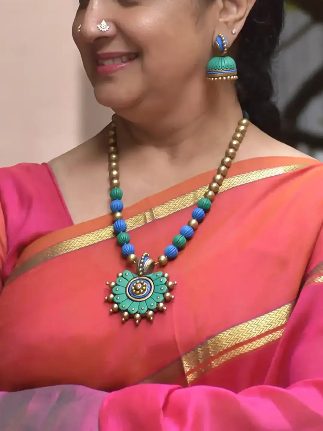 Harsha — Circular Design Hand Painted Finish Terracotta Jewelry Set