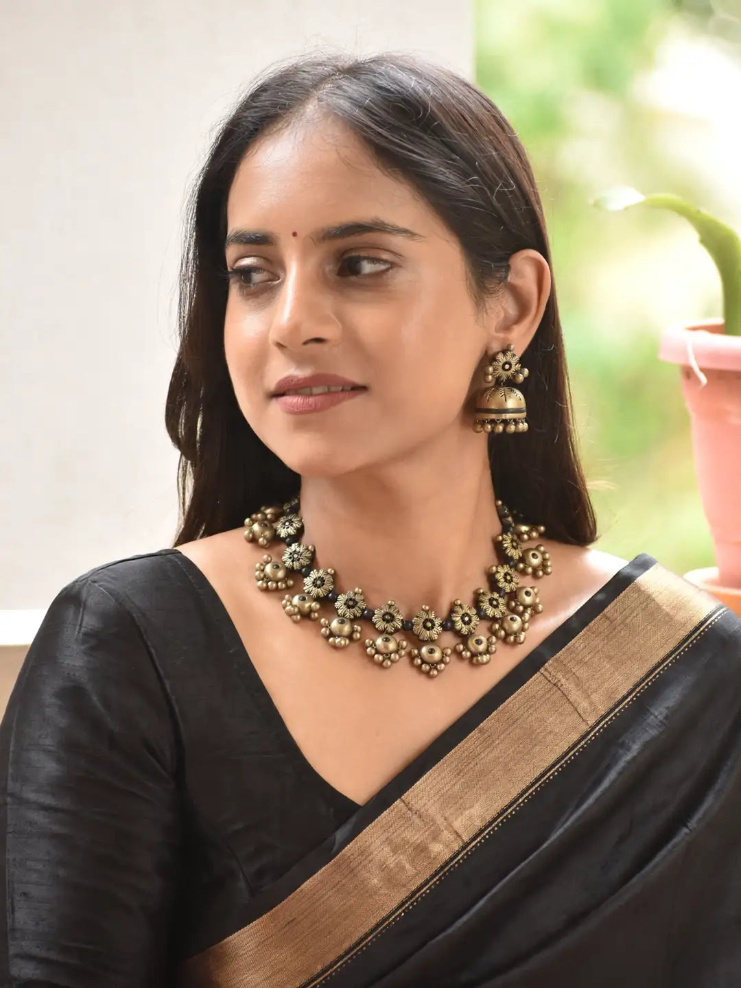 Hemaprabha — Flower Design Hand Painted Terracotta Jewellery Set