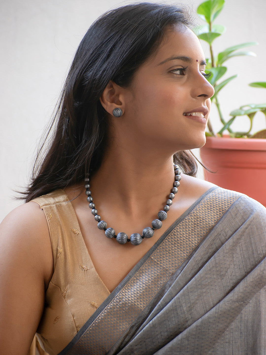 Rajatmani — Antique Silver Beads Handmade Terracotta Necklace Set