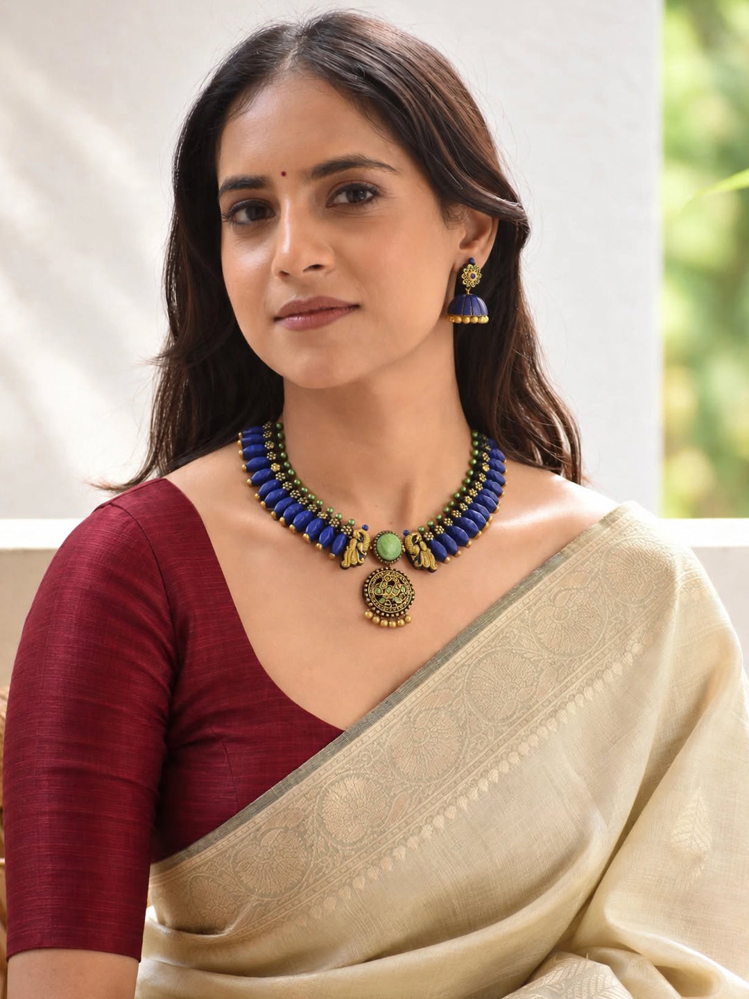 Neelambari – Handmade Royal Blue Peacock Medallion Necklace Set