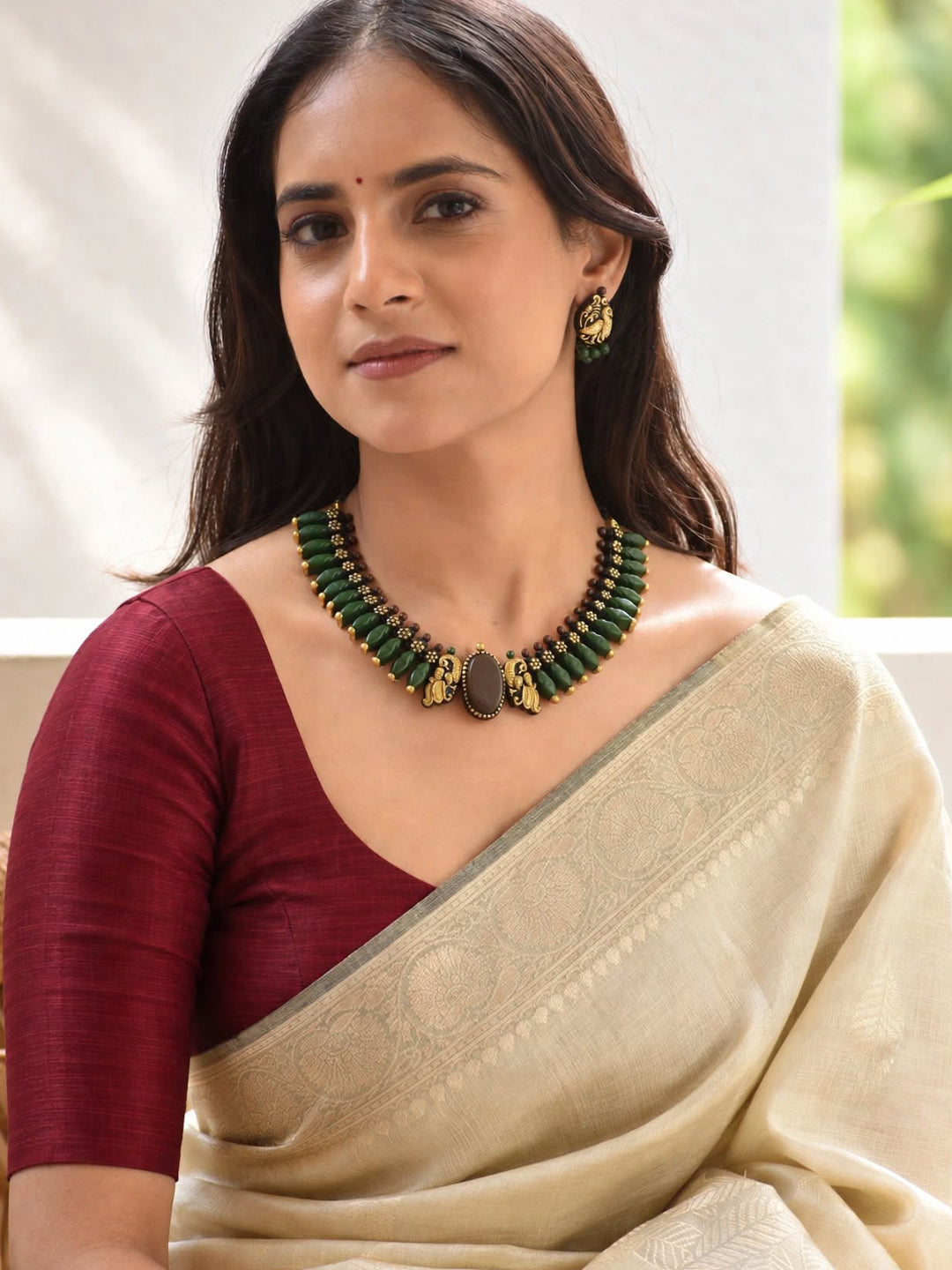Mayuri – Handmade Dark Green Peacock Choker Necklace Set