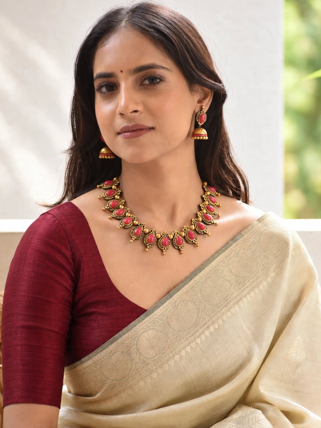 Sindhura – Handmade Ruby Red Paisley Necklace Set