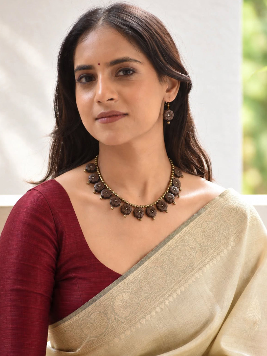 Madhavi – Handmade Brown Floral Beaded Necklace Set
