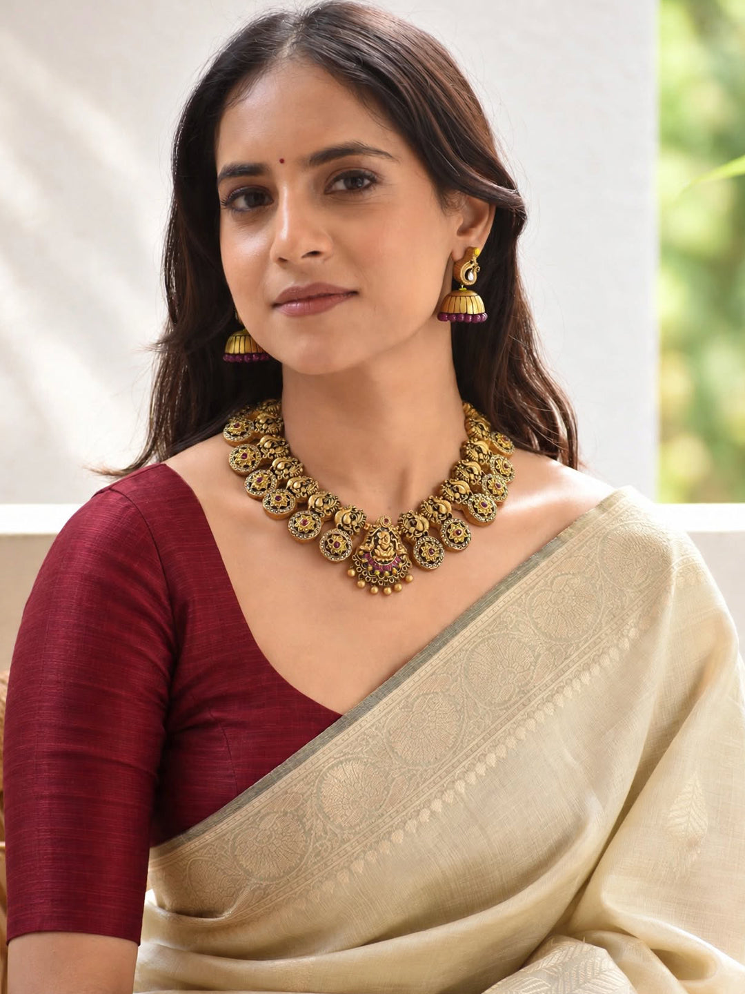 Rajeshwari – Handmade Antique Gold Lakshmi Temple Choker Necklace Set