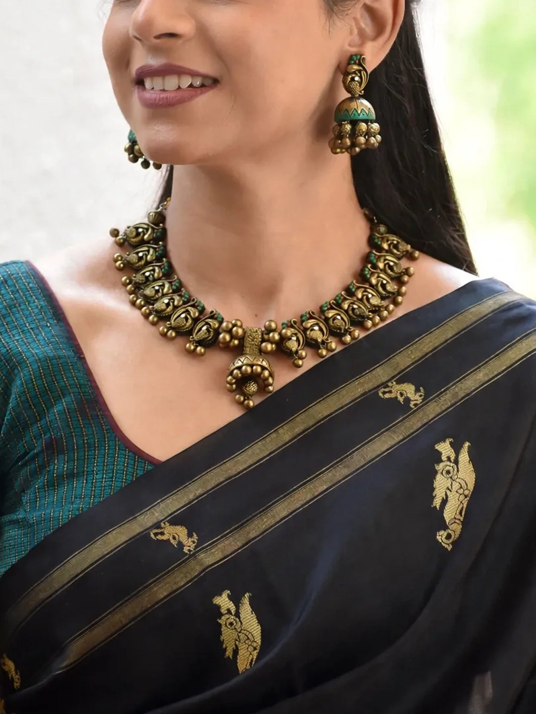 Handmade Antique Gold Peacock Choker Necklace Sets