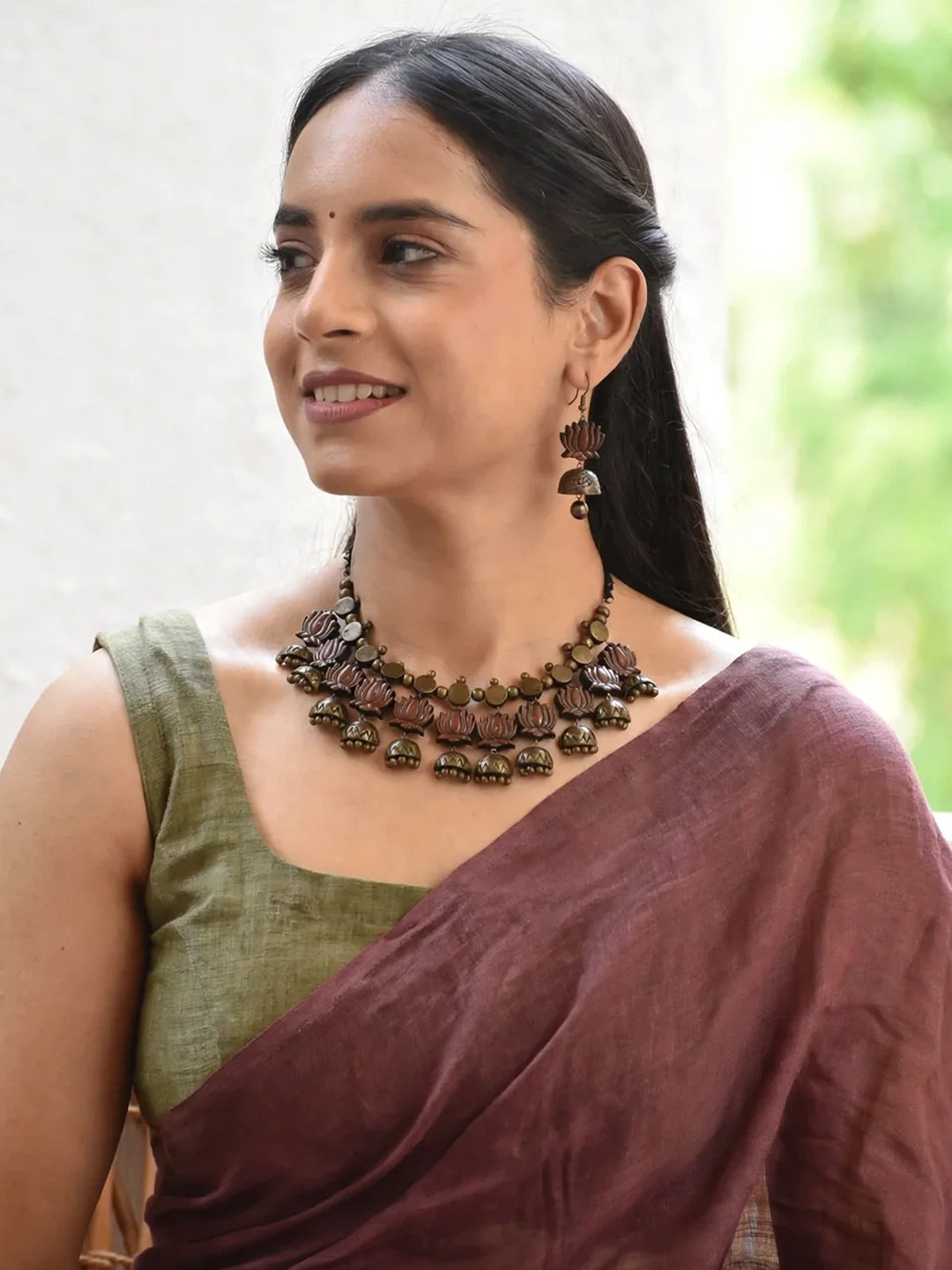 Handmade Lotus Jhumka Statement Necklace Set