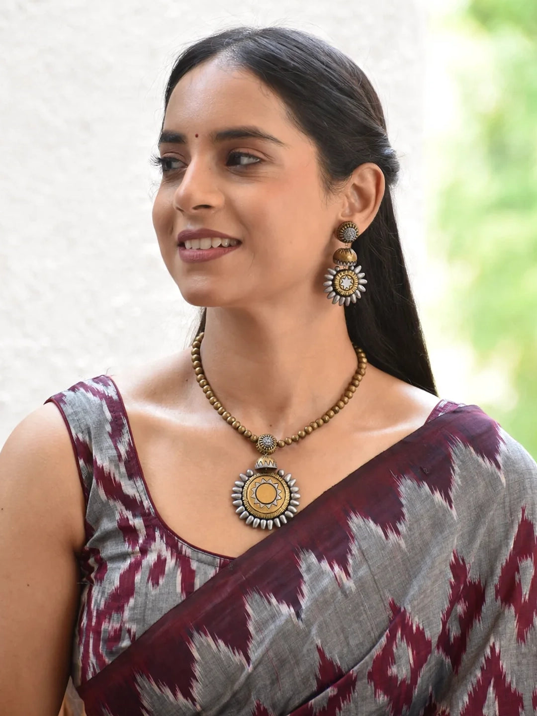 Handmade Dual Tone Sun Medallion Necklace Set