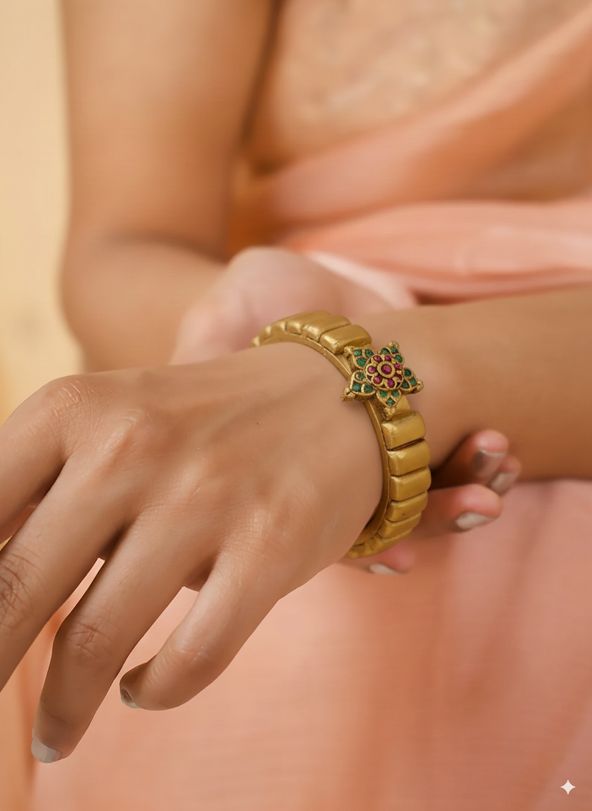 Rathna — Flower Design Antique Finish Terracotta Bangle
