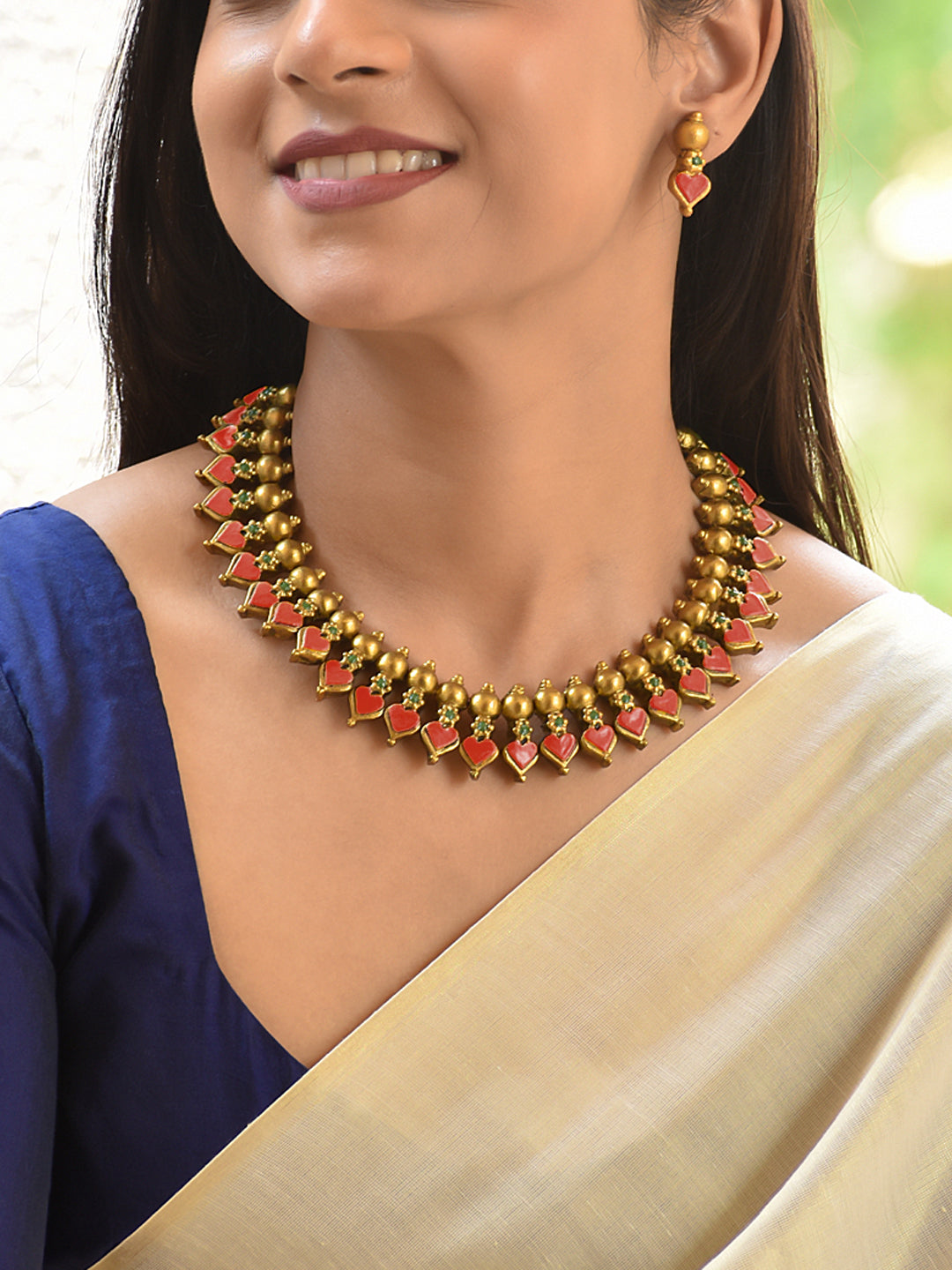 Terracotta Heart Drop Choker Necklace Set