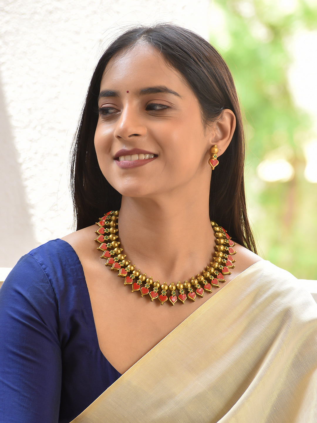 Terracotta Heart Drop Choker Necklace Set