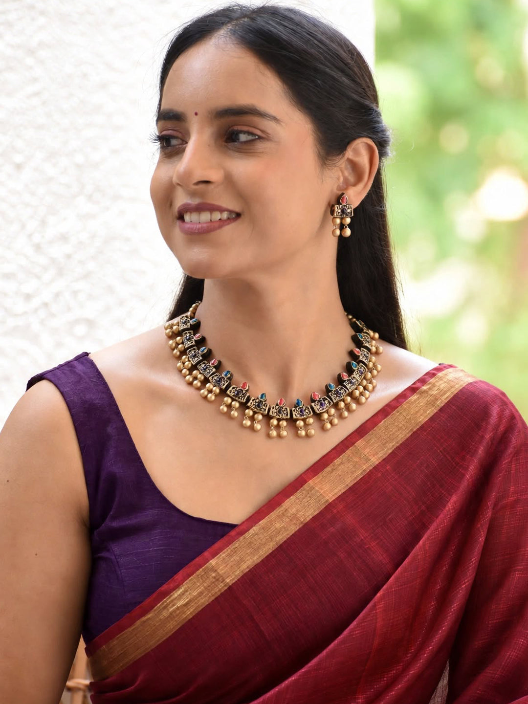Yamini — Antique Gold Turquoise Bead and Pearl Drop Necklace Handmade Jewellery