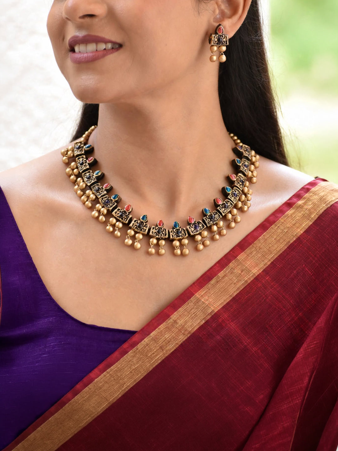Yamini — Antique Gold Turquoise Bead and Pearl Drop Necklace Handmade Jewellery