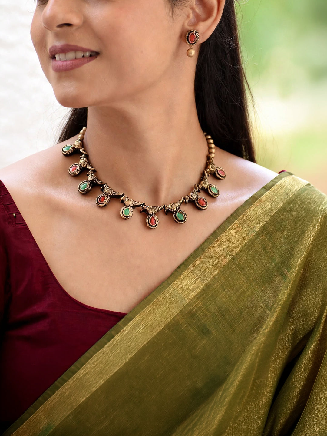Pranavi — Antique Gold Delicate Multicolour Charm Choker Necklace Handmade Jewellery