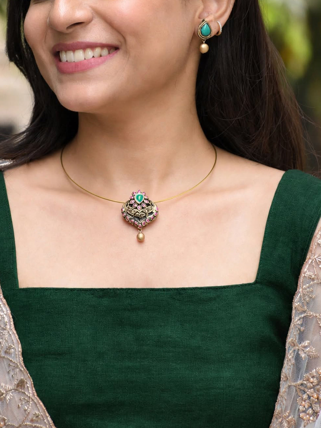 Kanika — Minimal Gold Cord Multicolour Floral Pendant Necklace Handmade Jewellery