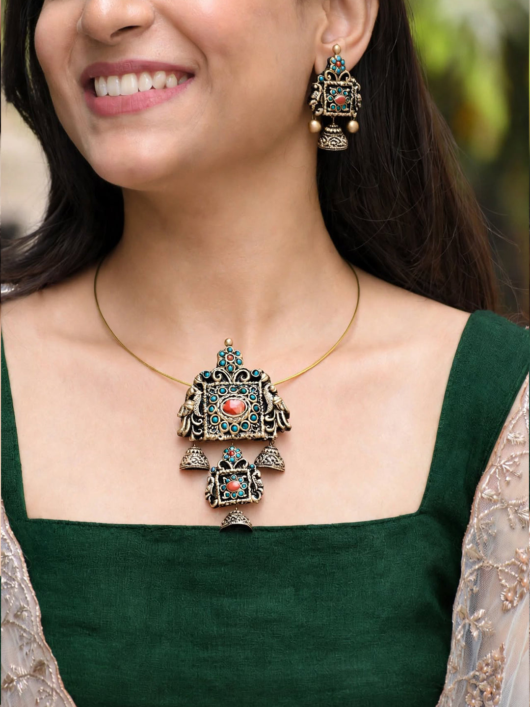 Vasundhara — Antique Gold Temple Inspired Statement Pendant Necklace Handmade Jewellery