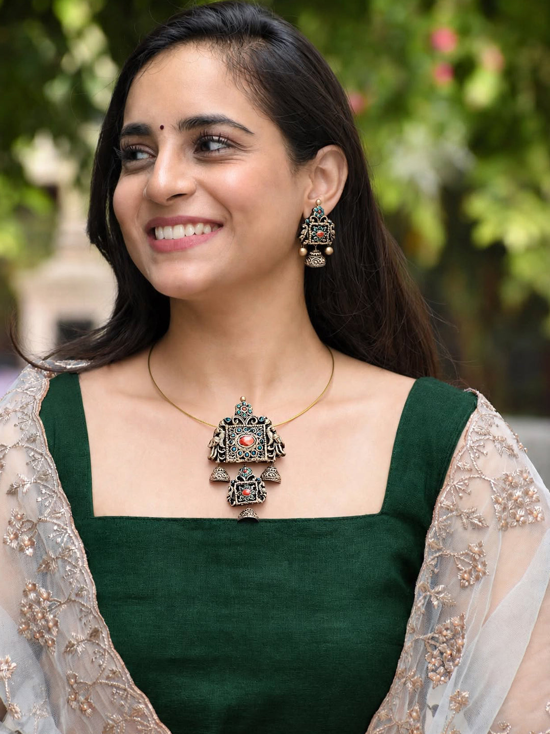 Vasundhara — Antique Gold Temple Inspired Statement Pendant Necklace Handmade Jewellery
