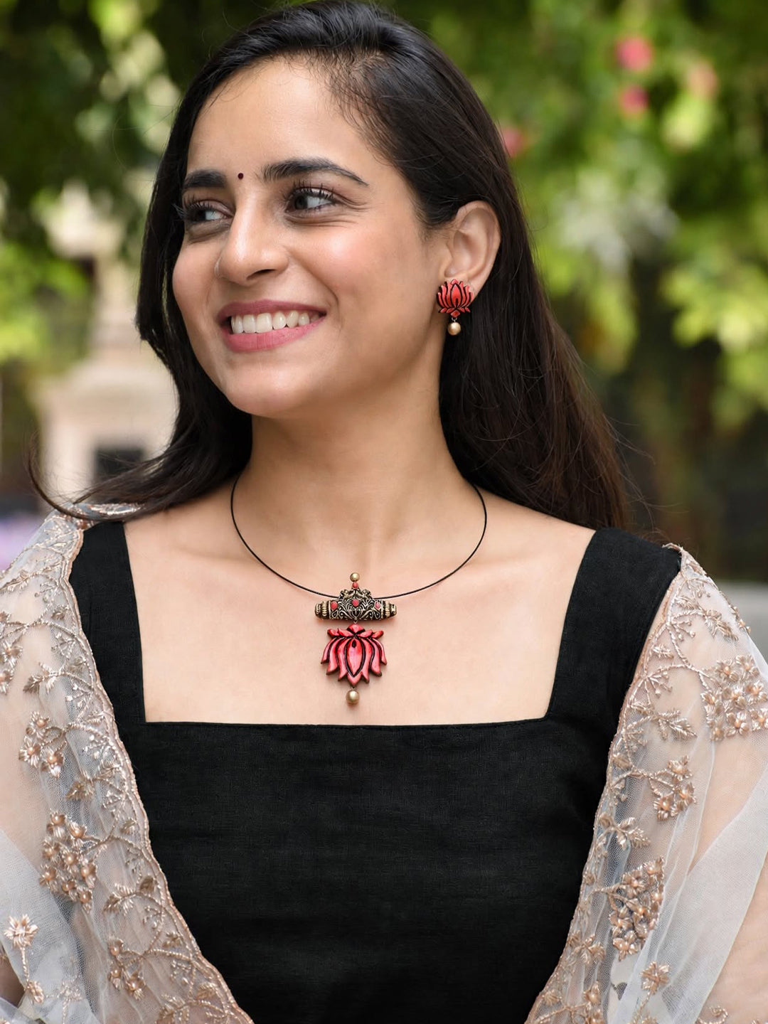 Niranjana — Pink Lotus Pendant Minimal Cord Necklace Handmade Jewellery